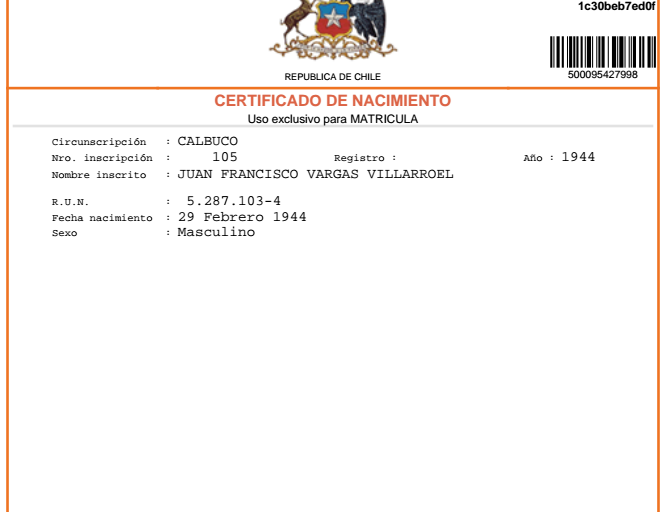 cómo obtener el certificado de nacimiento en chile