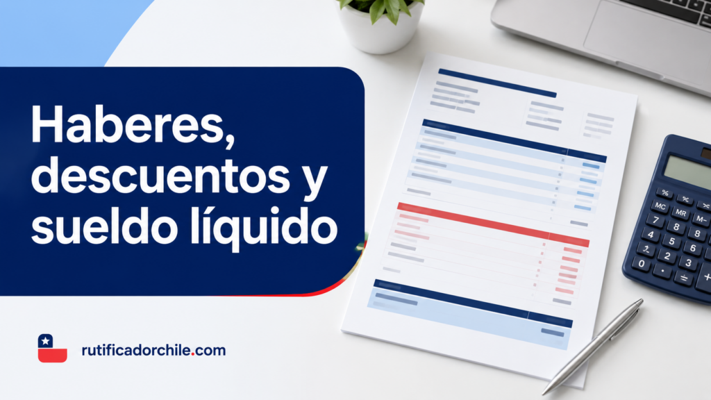 Liquidación de sueldo con haberes, descuentos y sueldo líquido en Chile.