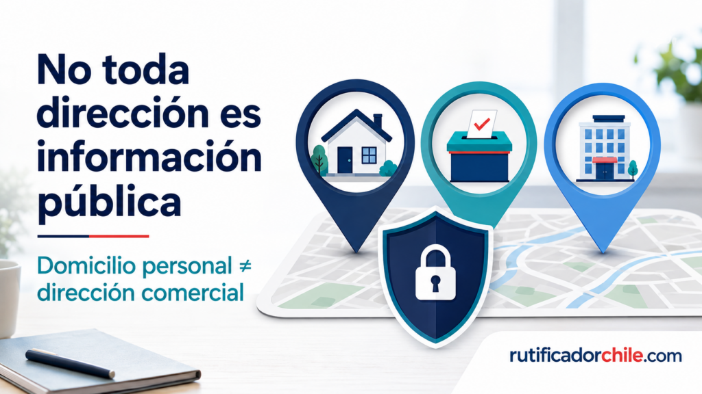 Diferencia entre domicilio personal, domicilio electoral y dirección comercial, con protección de privacidad.