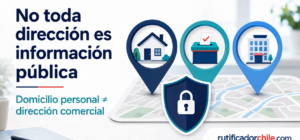 Diferencia entre domicilio personal, domicilio electoral y dirección comercial, con protección de privacidad.