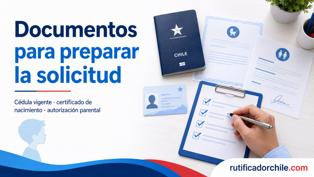 Documentos y autorización parental necesarios para preparar la solicitud de pasaporte de un menor.