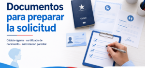 Documentos y autorización parental necesarios para preparar la solicitud de pasaporte de un menor.