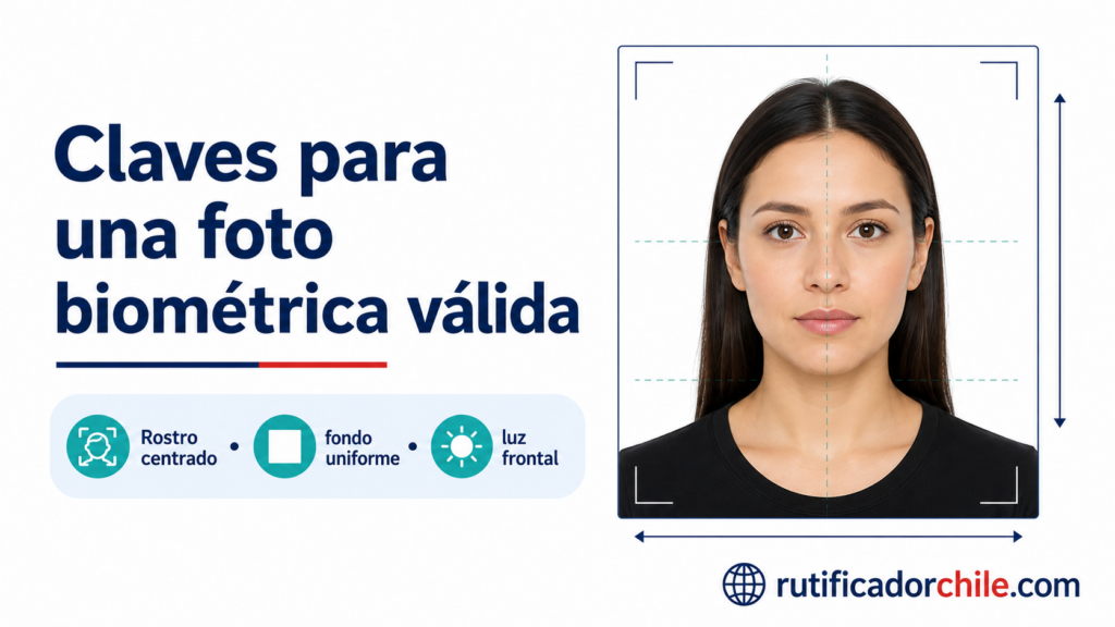 Foto biométrica con rostro centrado, fondo uniforme y luz frontal para un documento de viaje.