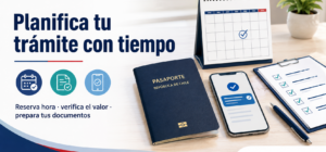 Pasaporte chileno, reserva de hora, documentos y confirmación del trámite.