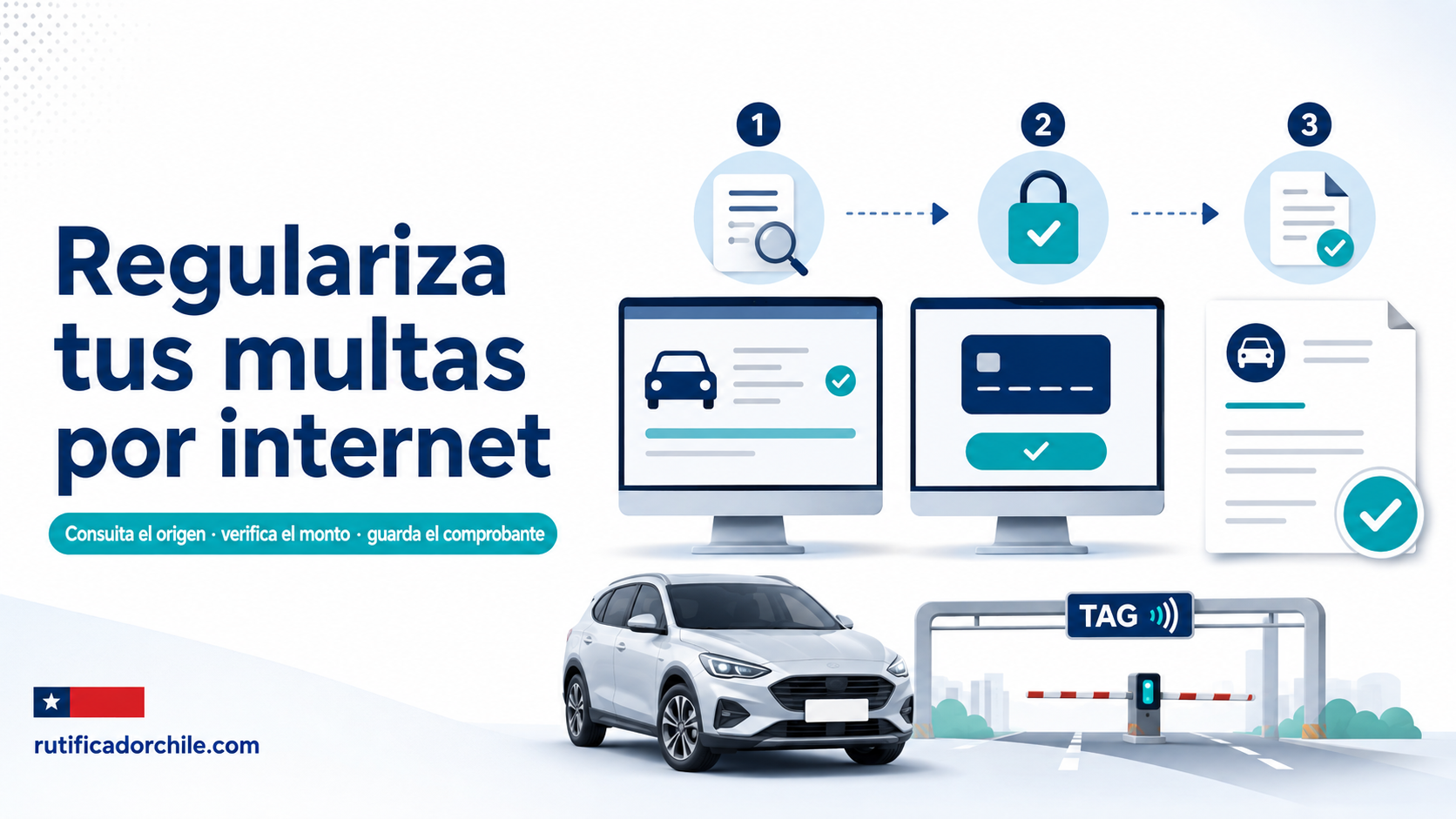Proceso online para consultar multas, realizar el pago y guardar el comprobante de regularización.