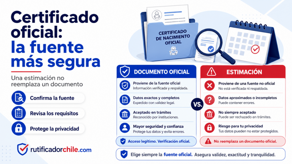 Comparación entre un certificado oficial de nacimiento y una estimación no oficial de fecha de nacimiento