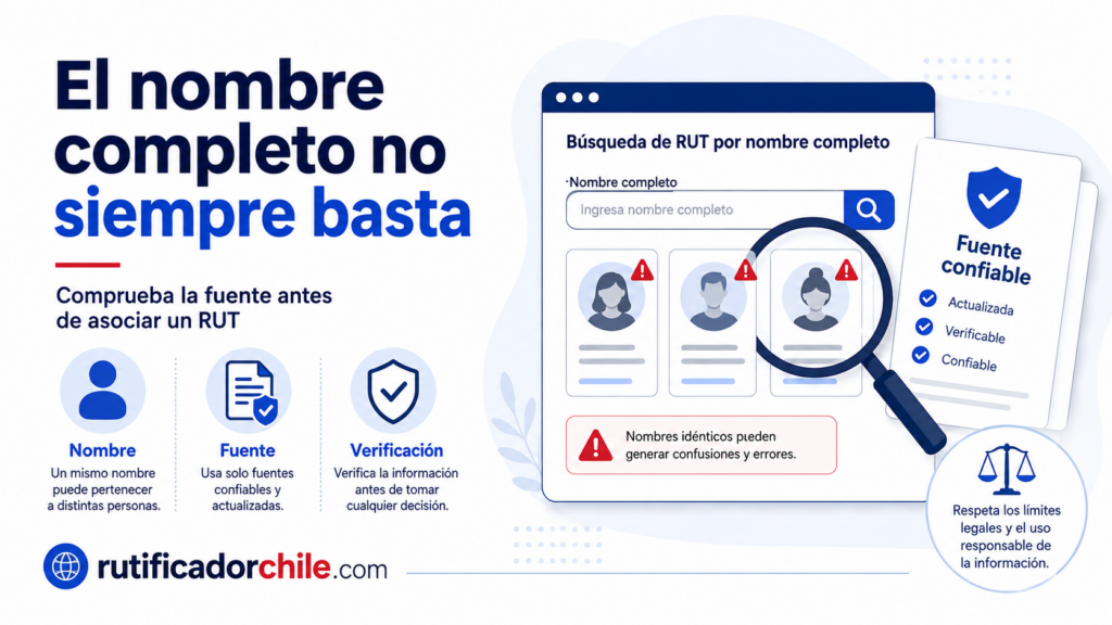 Limitaciones de buscar un RUT mediante el nombre completo y recomendaciones para verificar la fuente